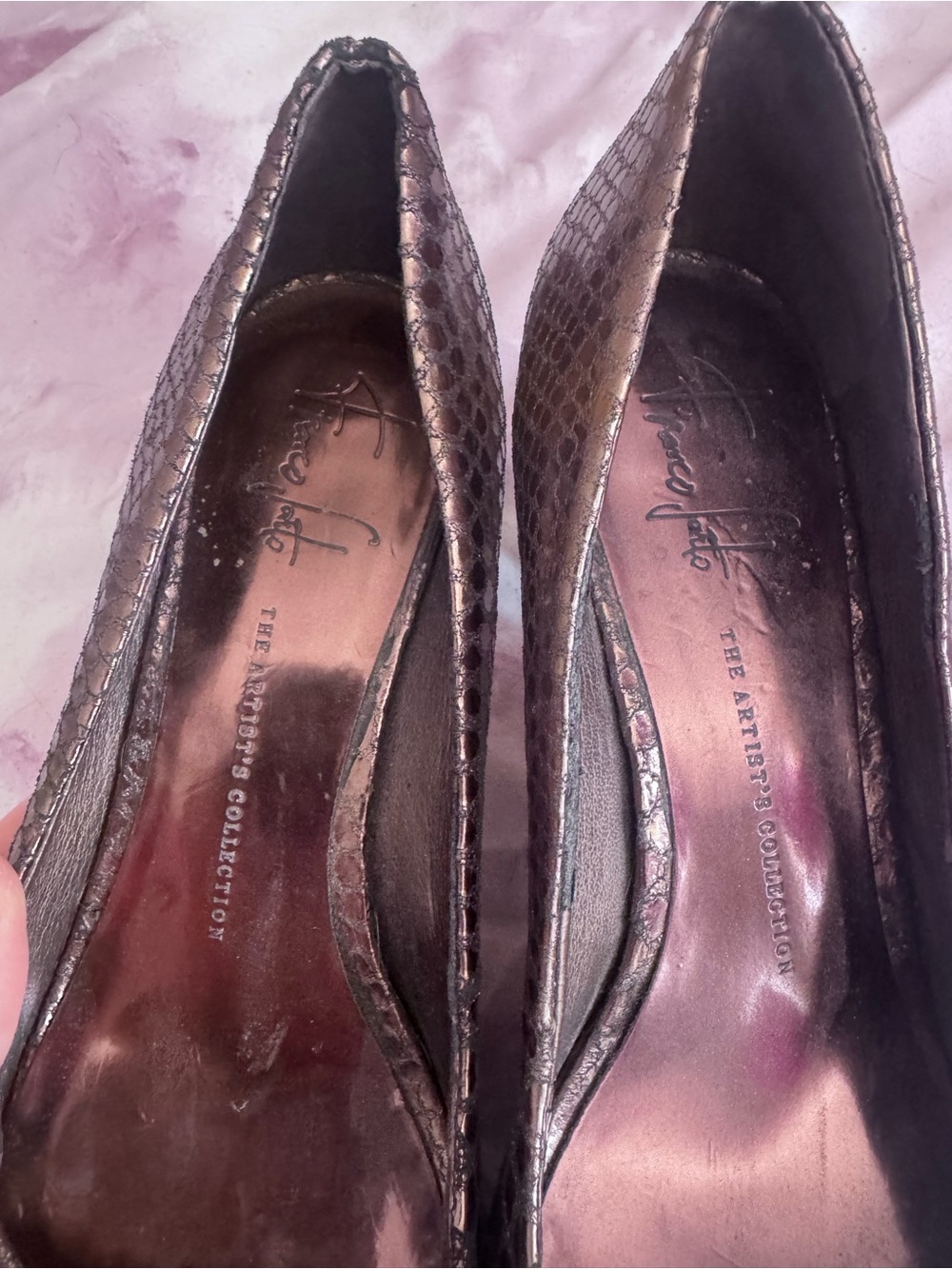 Franco Sarto rare limited edition metallic Bronze Women's Heels with Rosette - Picture 4 of 6